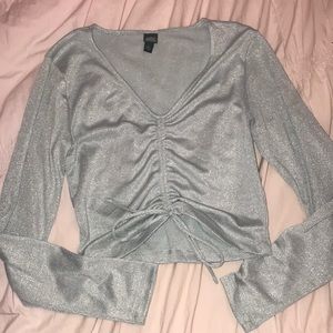 Medium Shiny Light Blue Scrunchie Cropped Top